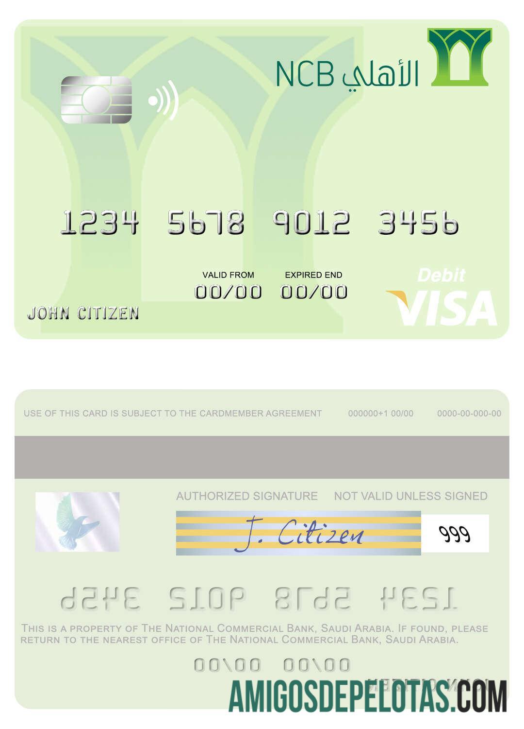 Cartão de débito Visa do Banco Comercial Nacional da Arábia Saudita baixar para verificação